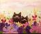 Art: Scaredy Cats in Flowers 2 by Artist Cynthia Schmidt