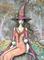 Art: autumn witch with star and moon close up by Artist Molly Harrison