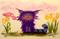 Art: Purple Cranky Cat - Small Original by Artist Cynthia Schmidt