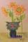 Art: Green Cranky Cat & Sunflowers by Artist Cynthia Schmidt