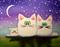Art: 3 White Kitties At Night by Artist Cynthia Schmidt