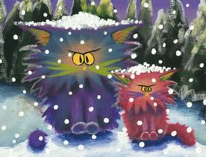 Detail Image for art 2 Cranky Cats in SnowStorm