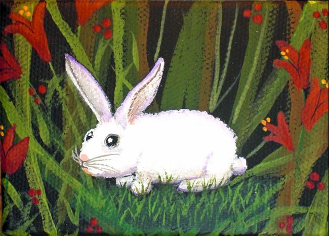 Art: White Bunny in the Forest by Artist Cynthia Schmidt