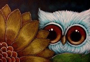 Detail Image for art LITTLE OWL BEHIND THE SUNFLOWER
