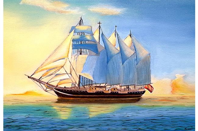 Art: Rossana Kelton Four Masted Barquetine entry 1 by Artist Rossi Kelton