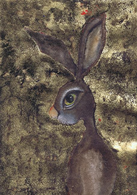 Art: HARE IN GOLD h3317 sm by Artist Dawn Barker