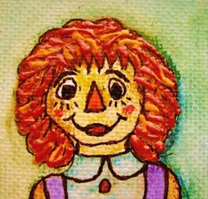 Detail Image for art Raggedy Ann Toy Doll  in Christmas Stocking - ACEO