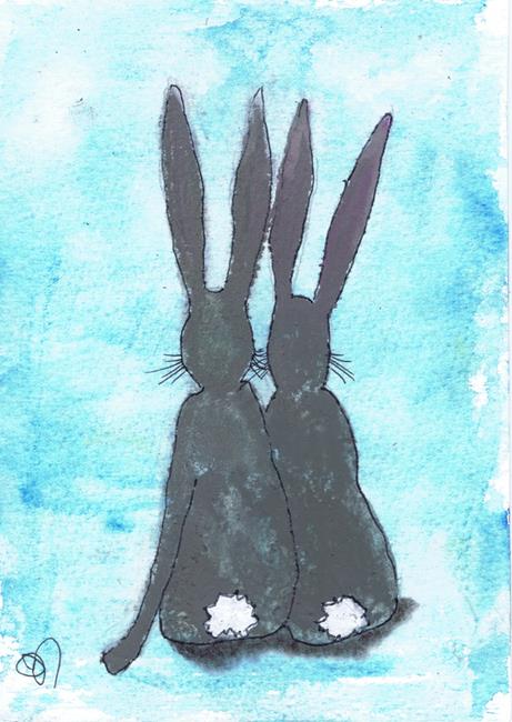 Art: TWO HARES h3080 by Artist Dawn Barker