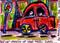 Art: Red Car Stopping at Green Traffic Light by Artist Amanda Hone