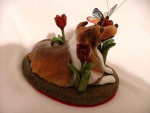 Detail Image for art Sheltie/Collie, Butterfly & Tulips