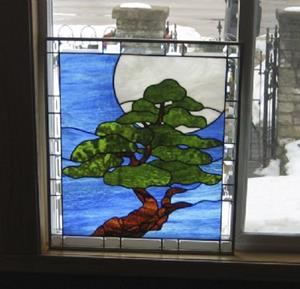 Detail Image for art Bonsai Moonlight Stained Glass Window