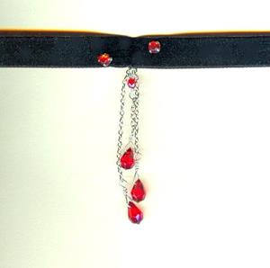 Detail Image for art Fangs: Black Velvet and Blood Red Crystal Vampire Bite Choker Necklace