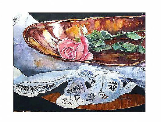 Art: Rose in a copper dish by Artist Ulrike 'Ricky' Martin