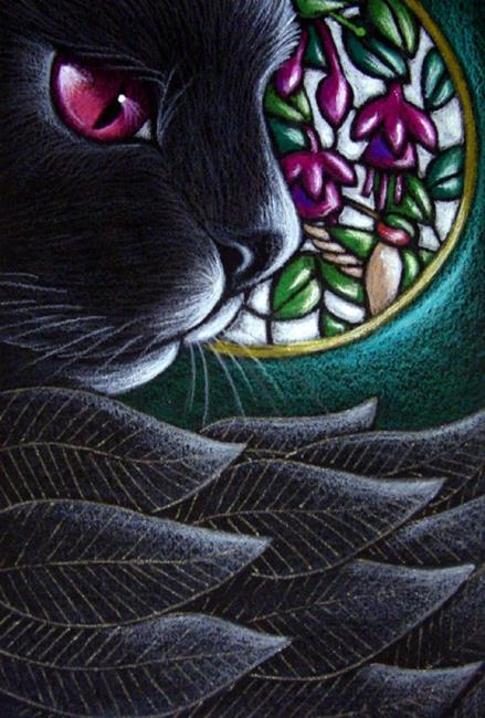 Art: **BLACK ANGEL CAT - STAINED GLASS WINDOW C by Artist Cyra R. Cancel