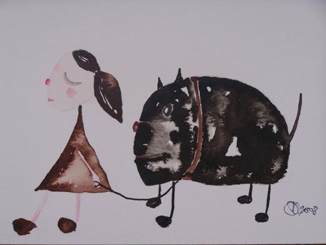 Art: WALKING THE DOG by Artist Dawn Barker