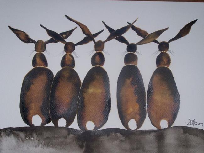 Art: FIVE HARES h1265 by Artist Dawn Barker
