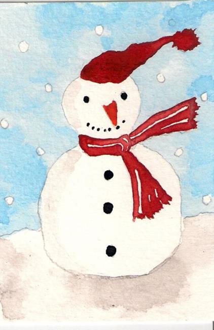 Art: SNOWMAN ACEO by Artist Dawn Barker