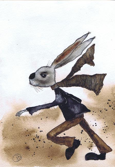 Art: HARE IN A HURRY! h3025 by Artist Dawn Barker