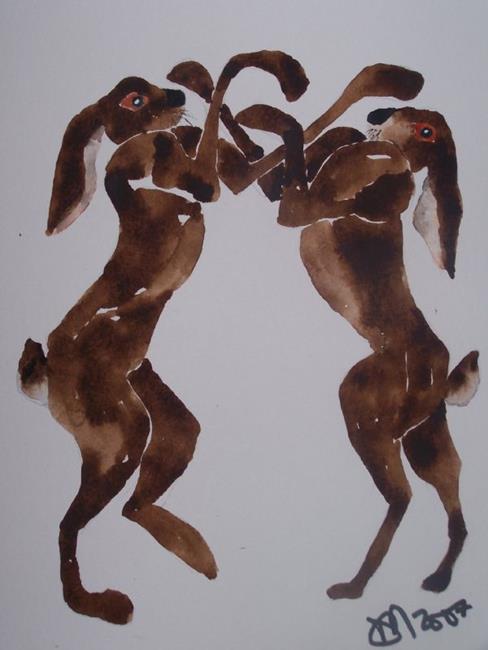 Art: BOXING HARES h671 by Artist Dawn Barker