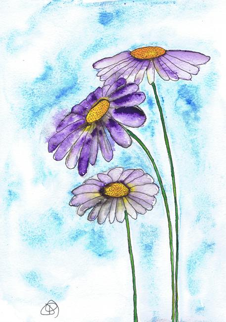 Art: PURPLE DAISIES f113 by Artist Dawn Barker