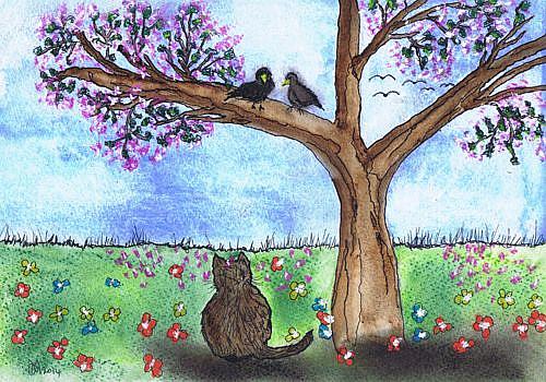 Art: CAT IN PARK c371 by Artist Dawn Barker