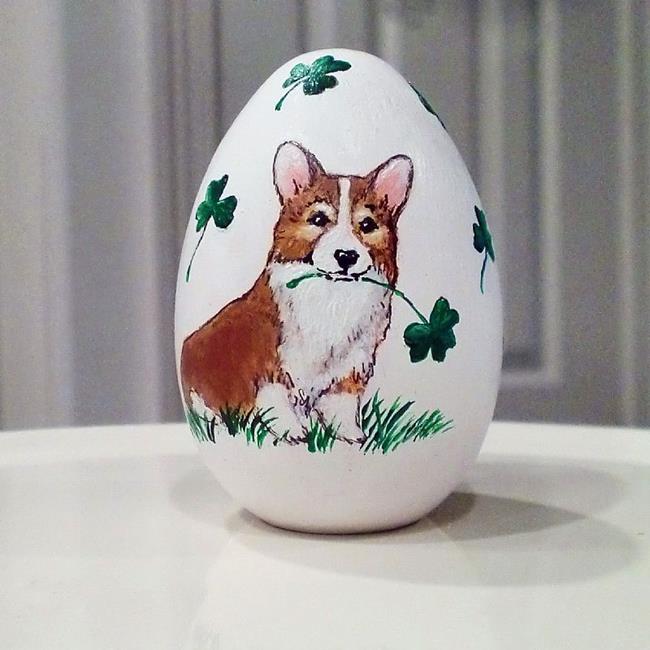 Art: Lucky St. Patrick's Day Corgi Egg by Artist Cathy Santarsiero