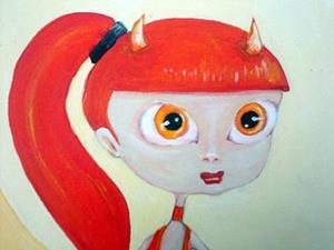 Detail Image for art devil girl in orange with boston terrier