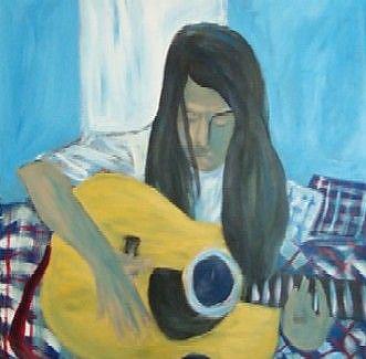 Art: self-portrait (while my guitar gently weeps) by Artist Amie R Gillingham