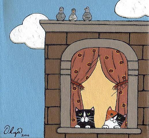 Art: pigeon watchers by Artist S. Olga Linville