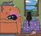 Art: 4 cats & an orange sofa by Artist S. Olga Linville