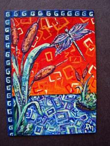 Detail Image for art <b>Storybook Cattails and Dragonfly ~ ACEO ~ SOLD