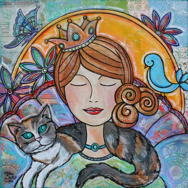 Art: The Queen with the Calico Cat by Artist Melanie Douthit