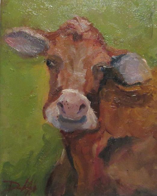 Art: Cow on Green=sold by Artist Delilah Smith