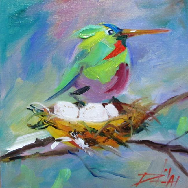 Art: Hummingbird and Nest by Artist Delilah Smith