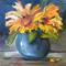 Art: Sunflowers in a Blue Vase by Artist Delilah Smith
