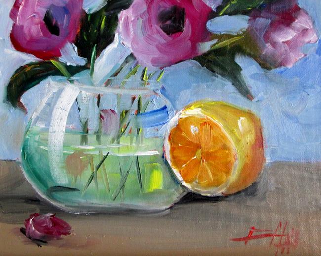Art: Flowers and Orange by Artist Delilah Smith
