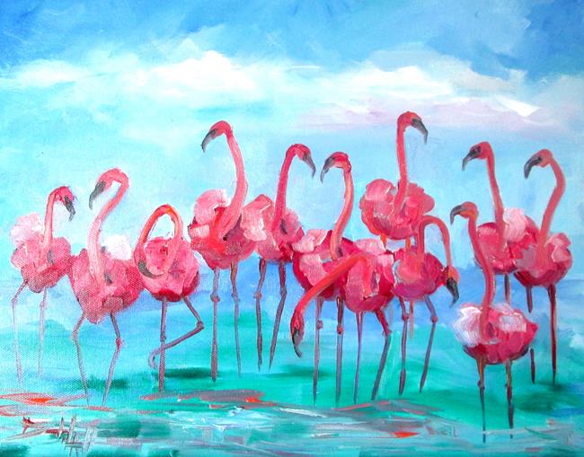 Art: Flock of Pink Flamingos by Artist Delilah Smith
