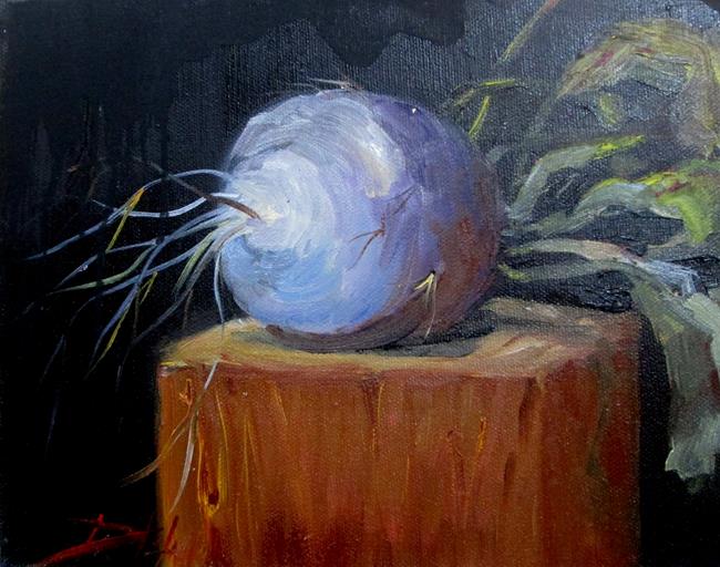 Art: Turnip on a Wooden Block by Artist Delilah Smith