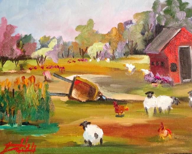Art: Farm with Sheep by Artist Delilah Smith