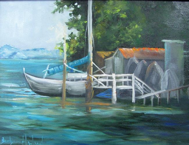 Art: Boat Dock with Boats by Artist Barbara Haviland