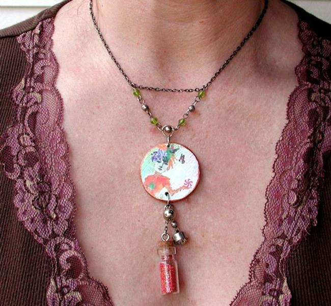 Art: Peppermint Fairy Charm Necklace with Fairy Dust ORIGINAL HAND MADE Pendant  by Artist Shawn Marie Hardy