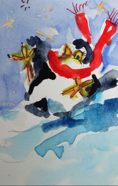 Art: Sliding Down Hill Penguin by Artist Delilah Smith