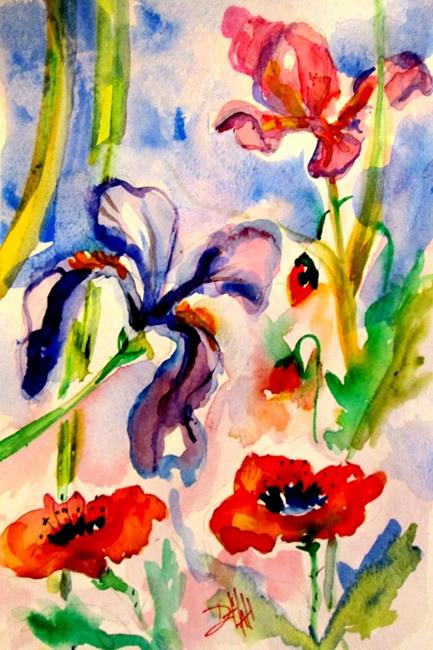 Art: Poppies and Iris by Artist Delilah Smith