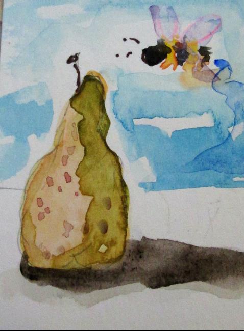 Art: Pear and Bee Aceo by Artist Delilah Smith