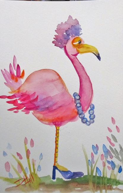 Art: Flamingo and Pearls by Artist Delilah Smith