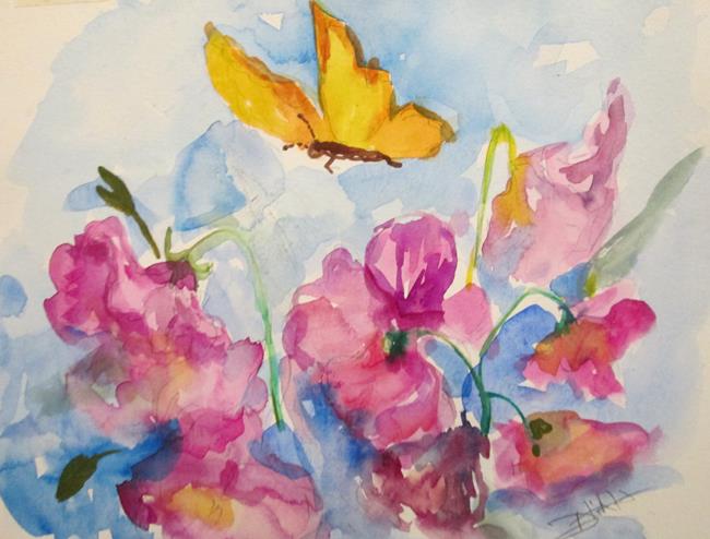 Art: Butterfly and Pansies by Artist Delilah Smith