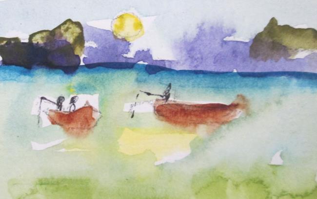 Art: Sunset fishing boats by Artist Delilah Smith