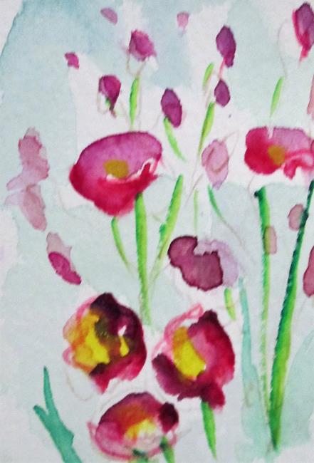 Art: Hollyhocks aceo by Artist Delilah Smith