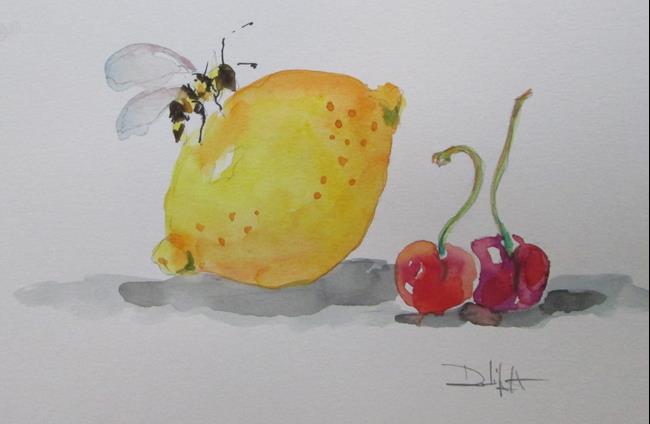 Art: Lemon,cherries Bee by Artist Delilah Smith