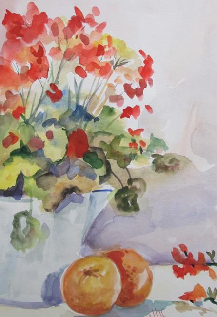 Art: Geraniums and Oranges by Artist Delilah Smith